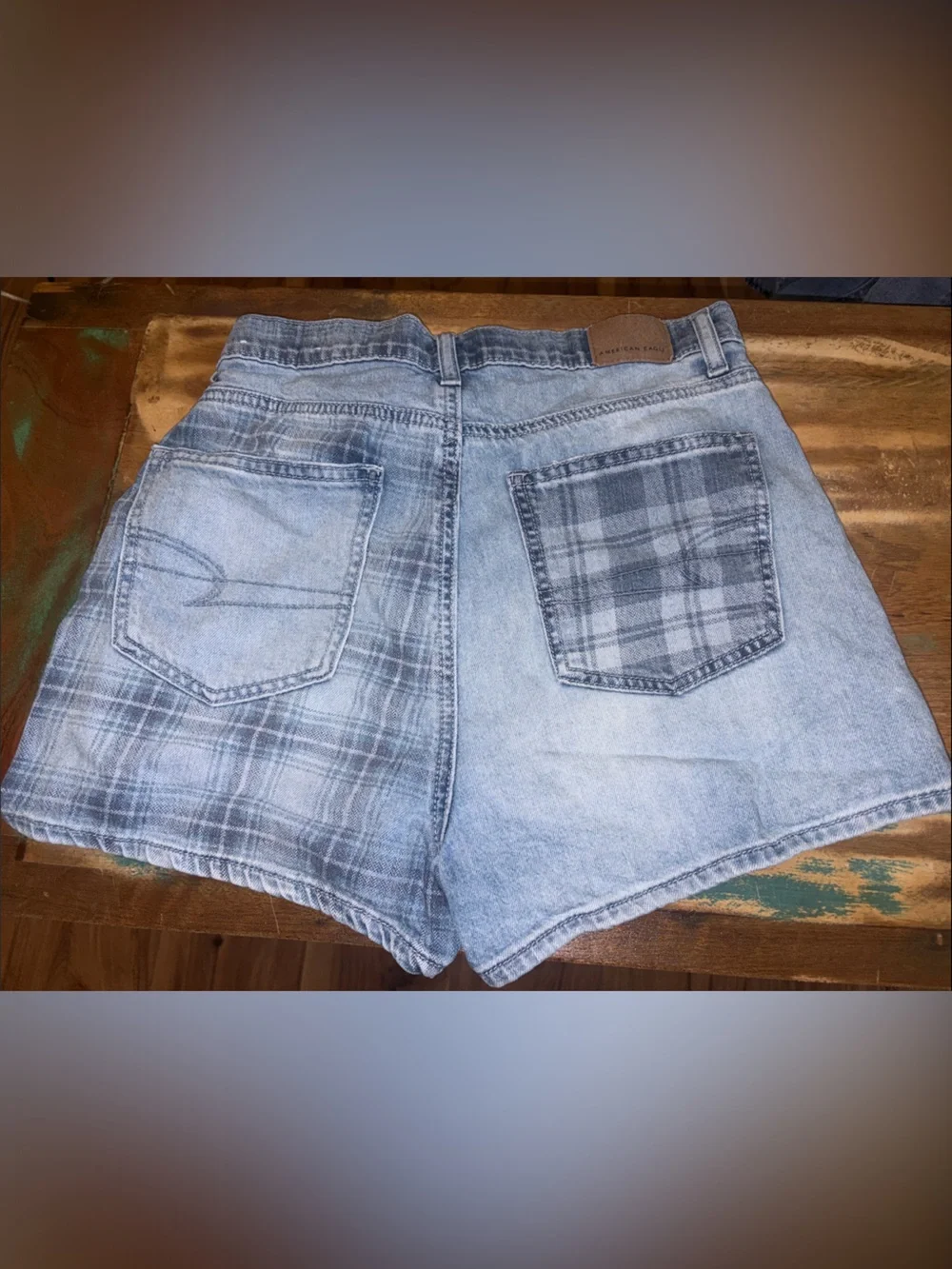 American Eagle Outfitters Light Blue Straight Shorts with Plaid